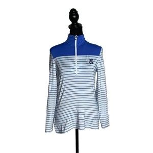 Footjoy FJ 1/4 Zip Pullover Women’s XS Blue Striped Long Sleeve Golf Shirt Top